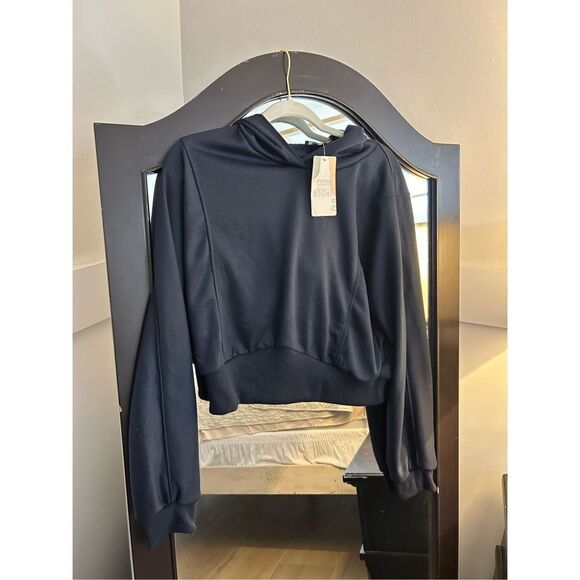 New Dark Blue Crop Jacket Hoodie Pullover Xl - Picture 1 of 3